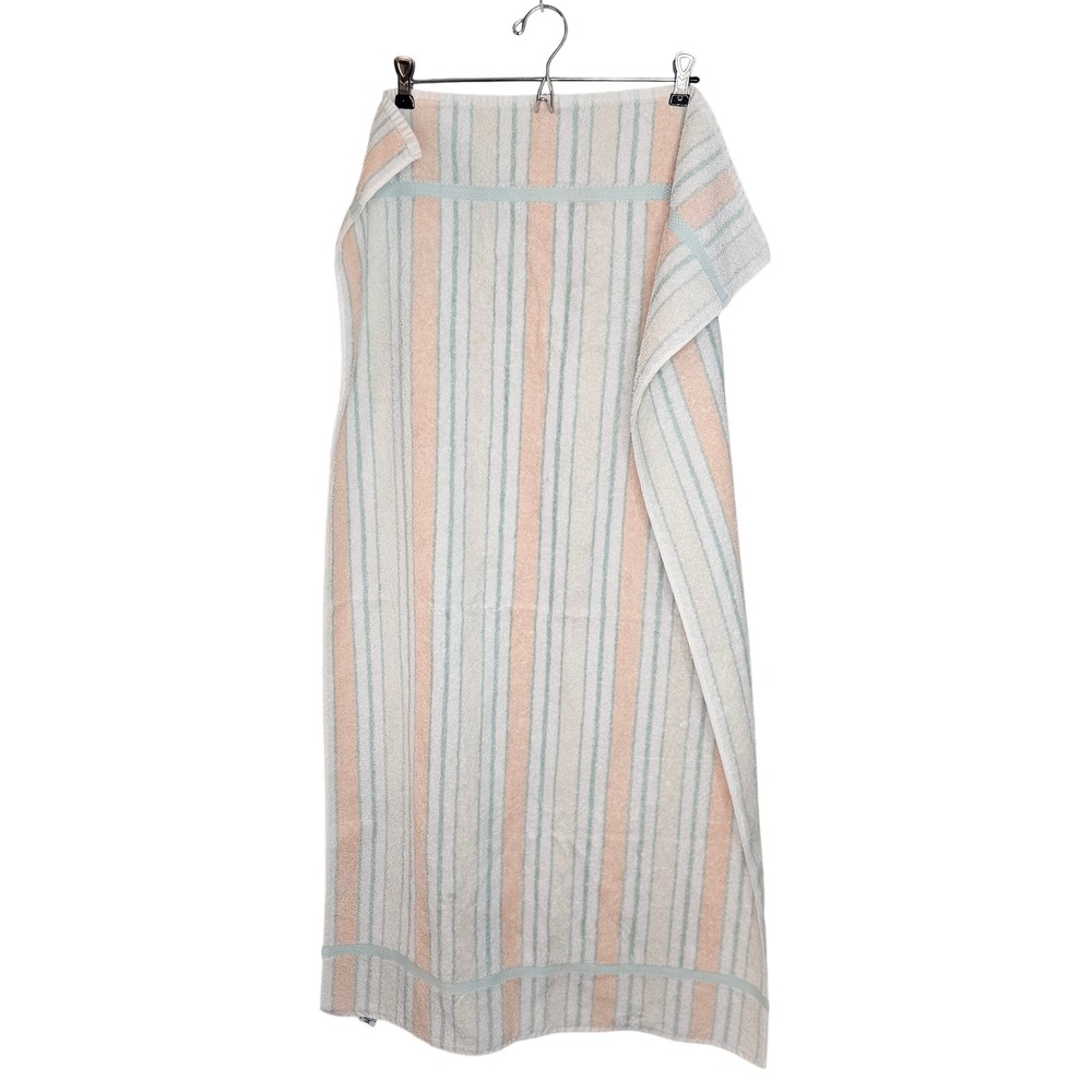 Vintage Cannon Embassy Striped Bath Towel Peach Mint Green Cotton Made in USA